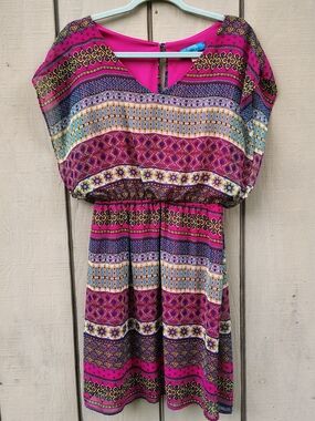 Summer Sleeveless Mini Dress Medium Pink Coastal Cowgirl Slit Back Festival